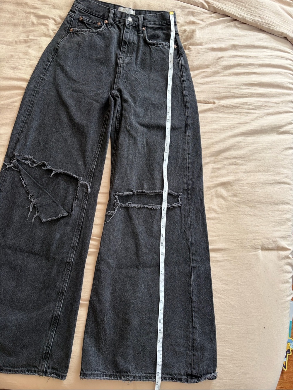 Free People We The Free Washed Black Distressed Wide-Leg Jeans - Picture 5 of 9